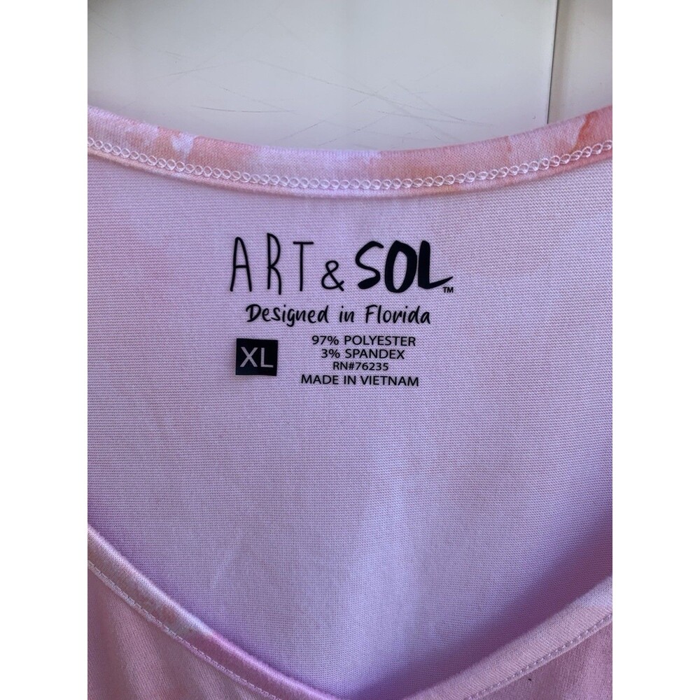 Art & Sol Womans Blouse Top Multicolor XL Floral Art Short Sleeve Round Neck - Picture 2 of 3